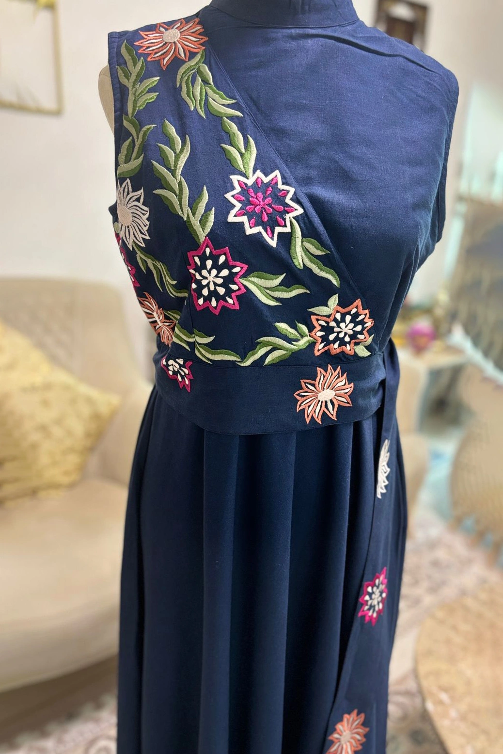 Natural Linen Long Cape Back